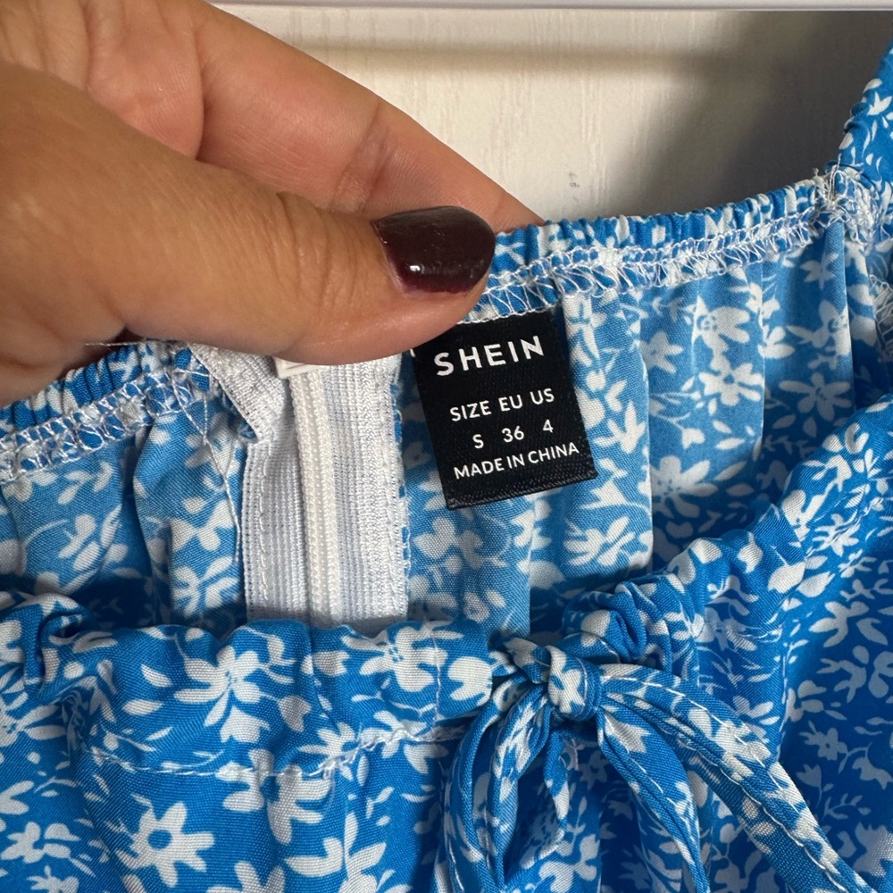 SHEIN Blue and White Floral Midi Dress Sz Small - Picture 3 of 6
